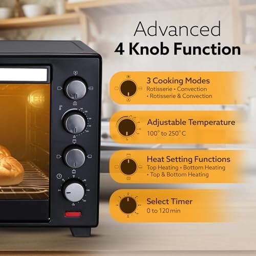 AGARO Marvel 48 Liters Oven Toaster Griller, Motorised Rotisserie and Convection Cake Baking OTG with 3 Heating Mode, (Black) 2