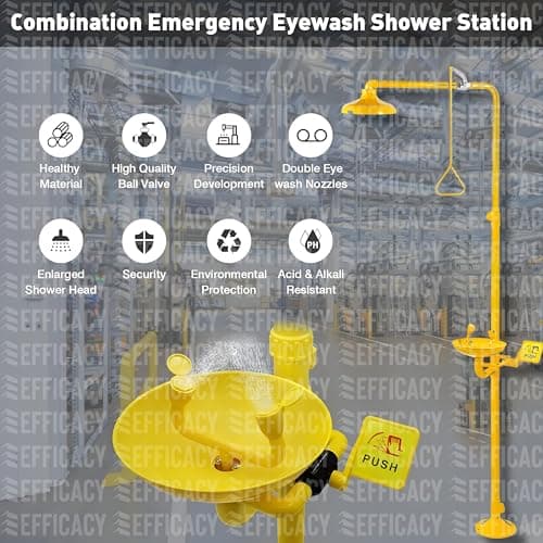 WALTZER INDIA Emergency Eye Wash & Shower, 1 Inch Inlet Connection, 7.41 Feet GI, Yellow, 1 Count 5