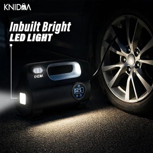 Knidaa Portable Car Tyre Inflator Air Compressor, 150 PSI Digital Air Pump with LED Display, Fast Inflation, 2.7m Cord, Air Pump Compressor,12V DC Car Tire Pump for Car, Bike, Bicycle & Ball 2