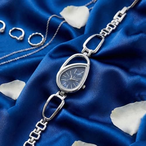 styledose Luxury Teardrop-Shaped Women’s Dress Watch Analog Watch for Women –Wrist Watches for Women's & Girls&Ladies (Silver -Blue) 3