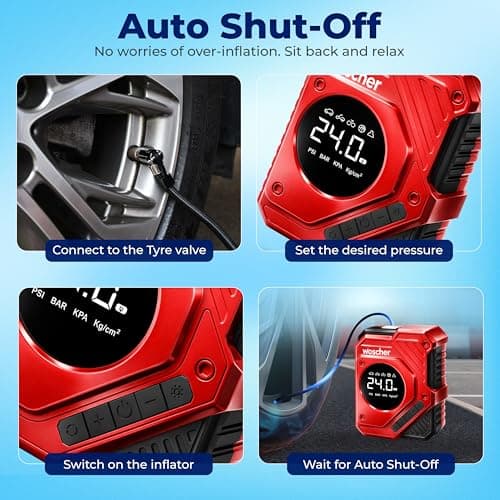 Woscherr Tornado Digital Tyre Inflator for Car and Bike, Air Pump for Car Tyre, 150 PSI 12V DC Car Inflator with Digital Pressure Gauge, LED Light | Tyre Inflator Kit | 1+1 Year Warranty 4