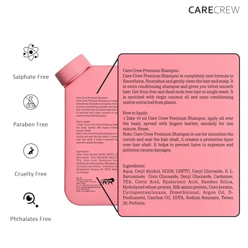 Care Crew Shampoo (Straight: Wash) | Reduces hairfall upto 84% after treatment | Sulfate-Free & Color-Safe | Enriched with Wheat Silk Protein , Corn Silk , Hibiscus Flora | pH Balancing Formula for Al 2