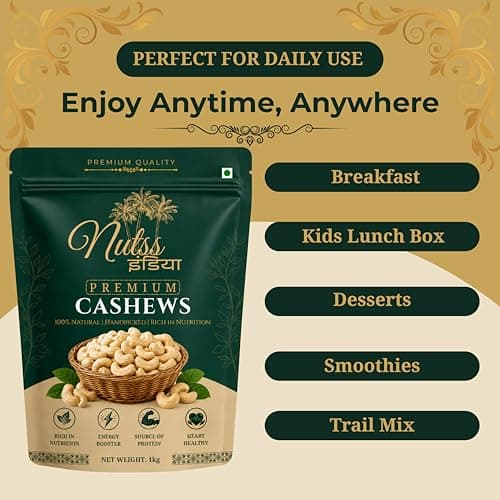 Nutss India Premium W210 Cashew Nuts (Kaju) 1Kg | Whole Jumbo Cashews | Rich in Protein, Healthy Fats & Dietary Fiber | Fresh Crunchy Dry Fruits 2