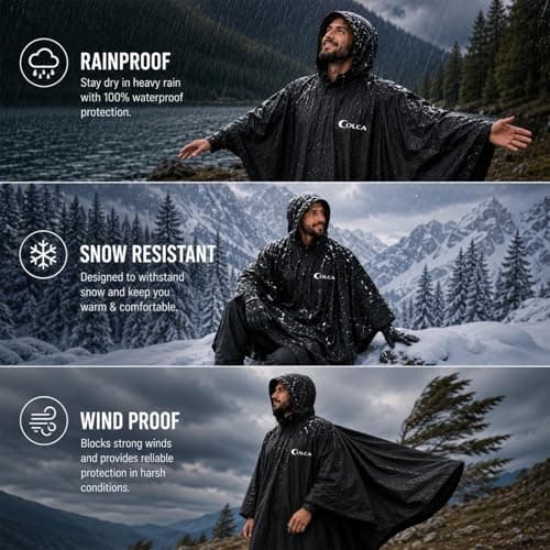 Colca Rain Poncho for Men and Women,Waterproof, Heavy Duty, Reusable, for Camping, Trekking, Hiking, Army, Urban Use, Black 4