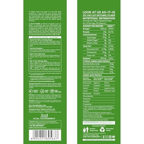 AS-IT-IS ONE Pea Protein Isolate - Plant Based - Unflavoured, 29g Protein, Supports Muscle Recovery & Growth, Adults of All ages, kg 3