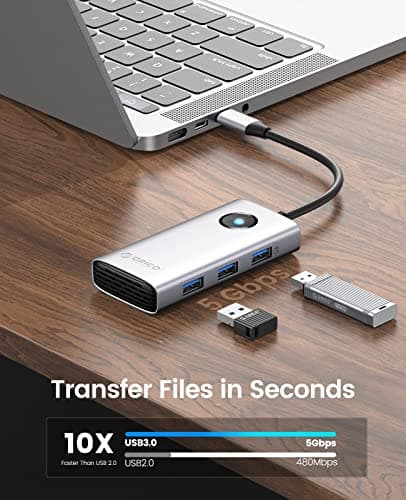 ORICO USB C Docking Station,6 in 1 USB C Dongle with HDMI 4K+PD100W+3×USB3.0,USB C Hub Multiport Adapter for MacBook/Dell/HP/Surface/Lenovo 5