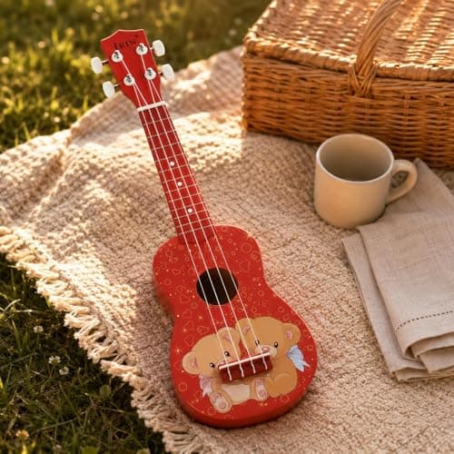 BNF®21‑Inch Guitar‑Design Wooden Ukulele with Round Sound Hole, Fretted Neck – Compact Green Flower Finish – Ideal for Beginners & Travel 2