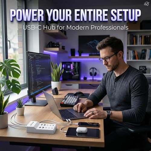 USB-C Charger Hub 50W–100W – 10-Port Desktop Charging Station with 6 USB-C & 4 USB Ports, High-Power Electric Charging Dock for Phones, Tablets & Batteries 3