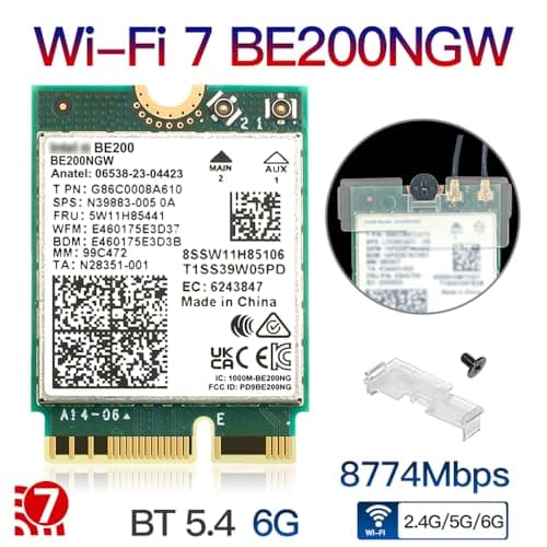 WiFi 7 BE200 BE200NGW M.2 WiFi Card BT5.4 802.11BE Tri-Band 8774Mbps NGFF WiFi 7 Wireless Network Laptop Adapter for PC Windows 11/10 2
