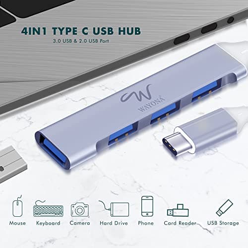 Wayona Type C USB Hub 4 Ports (1 USB 3.0 & 3 USB 2.0 Ports) Compatible for Data Transfer, Laptops, Pc, MacBook and Smartphones with Type C Port (Grey) 3