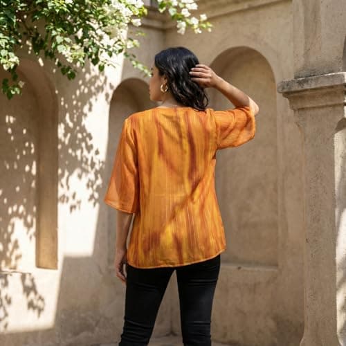 DRESSITUDE Women’s Orange Striped Kimono Shrug | Open Front Cardigan | Casual Summer Layer Shurg | Boho Beachwear Cover-Up-2XL 3