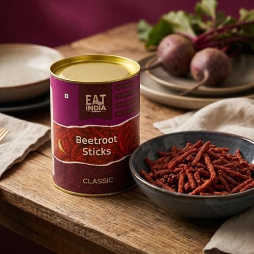 Eat India Company Beetroot Sticks 200g(Pack of 2 x 100g) | Real Beetroot Snack | No Artificial Colours | No Added Sugar | Crispy | Modern Indian Snack | Premium | Plant Based 4