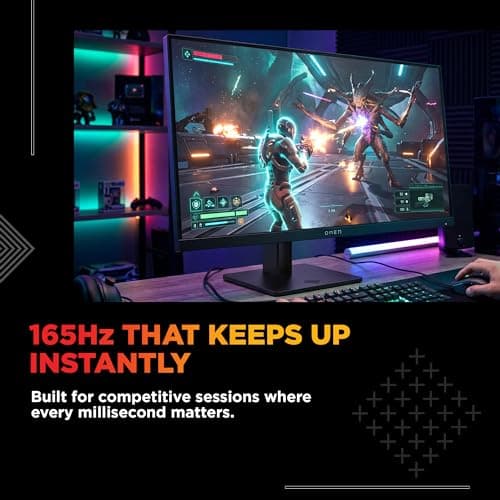 HP OMEN Gaming Monitor, 23.8 inch(60.5 cm) FHD, 165Hz, 3-Sided Borderless, 300 nits, Pivot Rotation, Anti-Glare, Height Adjustable, Eye Ease (Eyesafe® Certified), 780F0AA (Black) 3