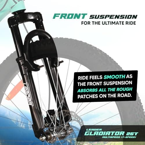 Leader Gladiator 26T Mountain Bike Multispeed (7 Speed) Gear Cycle | Free Pan India Installation| Front Suspension and Disc Brake (Sea Green Black) 3
