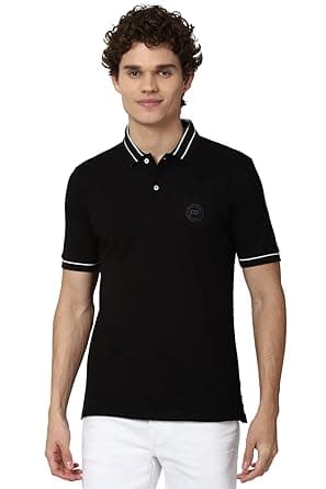 Peter England Men's Regular Fit Insignia Half Sleeve Polo T-Shirt | Cotton Rich | Premium Pique Weave