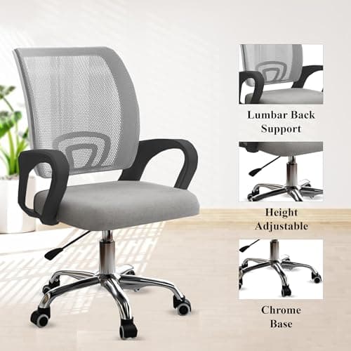 Casa Haus, Ergonomic Desk Chair Mesh Computer Chair with Lumbar Support Armrest Executive Rolling Swivel Adjustable Mid Back Chair - Jet Grey & Black Handle 2