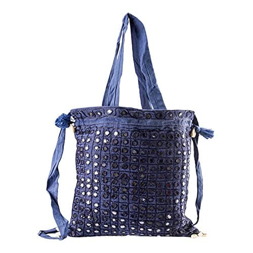 Little India Mirror Work Navy Blue Sling Bag 10"x12"x2"
