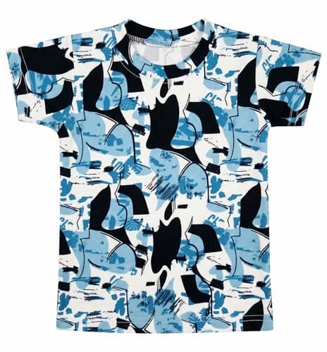 RIZZQ Kids Dress for Boys | Round Printed Neck Half Sleeve T-shirt and Pant Clothing Set for Baby Boys (Abstract blue, 3-4 Year) 4