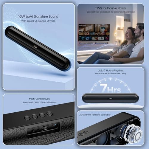 Boat Aavante Bar 490 10W Signature Sound, Dual Full-Range Drivers,7 HRS Battery, Built-in Mic,2.0 CH, TWS Feature,Multi Connect, Bluetooth Sound Bar, Soundbar Speaker (Classic Black) 3