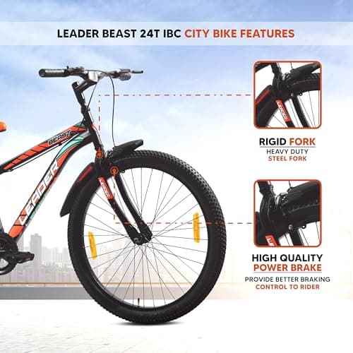 Leader Beast 24T IBC Premium Kids MTB Cycle | Rigid City Bike/Kids Cycle with Inbuilt Carrier | Single Speed Bicycle with 16 Inch Frame - Ideal for 10 + Years - Matt Black 5