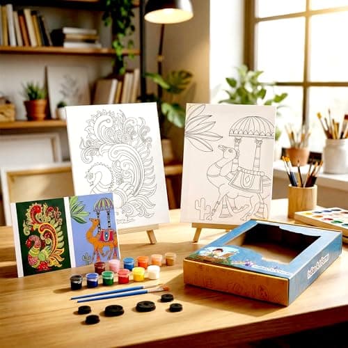 HOBBY INDIA Canvas Painting Set Kit for Kids & Adults | DIY Art & Craft for Girls & Boys | Home, Bedroom, Living Room, Office & Wall Décor | Birthday & Return Gift | Indian Art Form (Kalamkari Art)