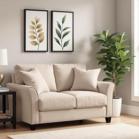 Avion - Berry 2 Seater Sofa for Living Room (Beige) Premium Fabric Two Seater Sofa Chair, Couch for Living Room, Bedroom, Guest Room, Home, Office| 3 Years Warranty