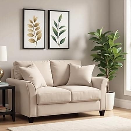 Avion - Berry 2 Seater Sofa for Living Room (Beige) Premium Fabric Two Seater Sofa Chair, Couch for Living Room, Bedroom, Guest Room, Home, Office| 3 Years Warranty