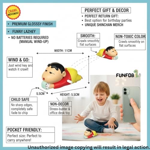 FUNFOB Shinchan Moving Toy | Shinchan Action Figure Toys for Boys & Girls Length-10cm PVC Multicolour | Shin-chan Clock Red Moving 3