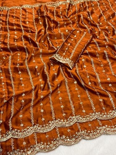 NIRLABH LIZZA Designer Saree for Women with Elegant Star Dot Embroidery Work Soft Fabric Traditional Ethnic Wear Saree with Rich Border & Blouse Piece for Festive Wedding Daily Wear (RUST ORANGE) 5