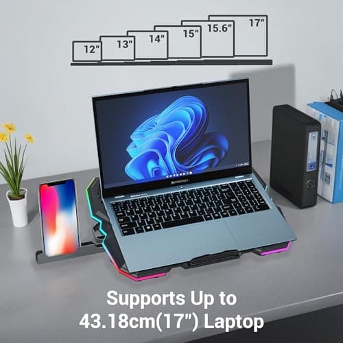 ZEBRONICS NC8000 Laptop Cooling Pad, Upto 17 inch, Silent Operation, 5 Fans, 5 Level Adjustable, Speed Control, 10 RGB Modes, USB Port, Mobile Holder 4