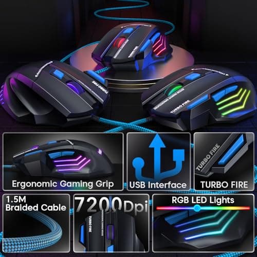 Sounce Apex Wired Gaming Mouse with 7200 DPI Precision Optical Sensor, 7 Programmable Buttons, RGB LED Modes, Braided Cable and Ergonomic Comfortable Design for PC Laptop Desktop Gamer Use (Black) 2