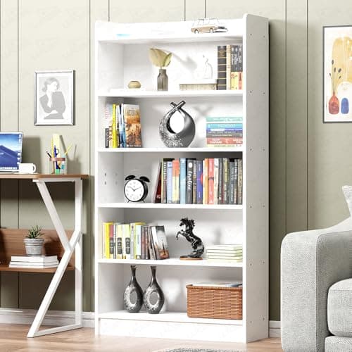 Lukzer Engineered Wood 6 Tier Bookcase Open Book Shelf Storage Cabinet (MR-007 / White / 134 x 24 x 71cm) DIY(Do It Yourself).