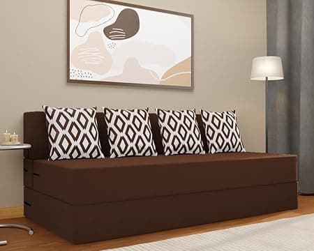 Adorn India Easy 4 Seater Sofa Cum Bed (Rhombus Pattern) Size 6' X 6' Ft (Brown Color) Perfect for Home & Office for Guests (1 Year Warranty)