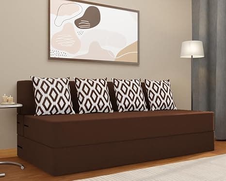 Adorn India Easy 4 Seater Sofa Cum Bed (Rhombus Pattern) Size 6' X 6' Ft (Brown Color) Perfect for Home & Office for Guests (1 Year Warranty)