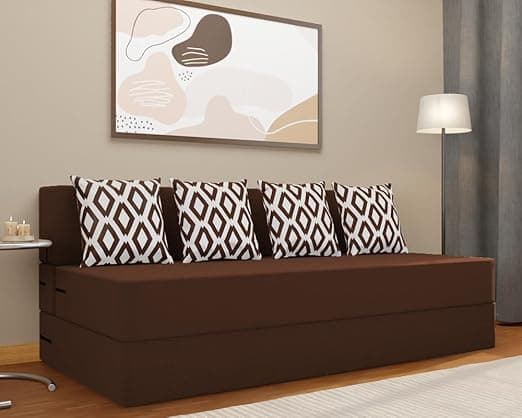 Adorn India Easy 4 Seater Sofa Cum Bed (Rhombus Pattern) Size 6' X 6' Ft (Brown Color) Perfect for Home & Office for Guests (1 Year Warranty)