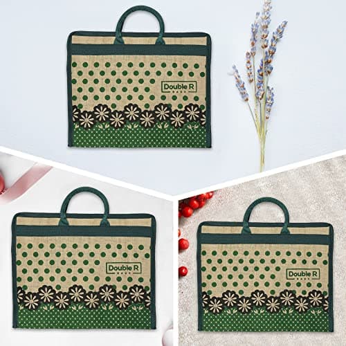 DOUBLE R BAGS Jute Eco-Friendly Tote Bag: Stylish, Spacious, and Sustainable - Perfect for Everyday Errands and Adventures! (Green, Pack of 4) 5