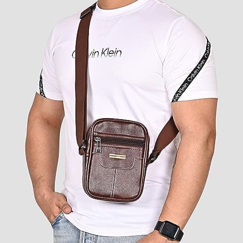 Pramadda Pure Luxury Elegant Milan SMALL Leather Sling Bag for Men Women | Classic Chest Slinger | Mobile Pocket Sling Bags for passport documents essential items| corporate gifts items. (Brown) 2