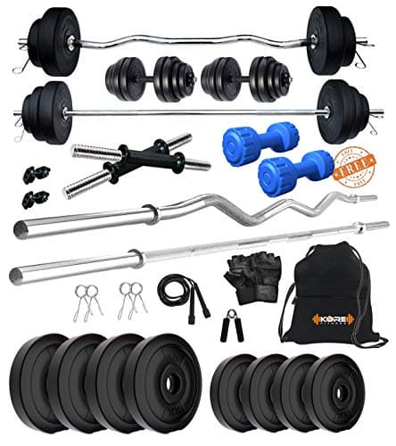 Kore PVC 20 Kg Combo 343 With PVC Dumbbells Home Gym Kit, Multicolour