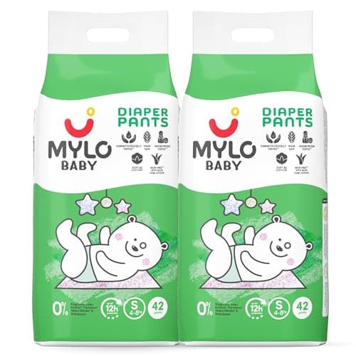 Mylo Baby Diaper Pants Small (S) Size 4-8 kgs (84 count) Leak Proof | Lightweight | Rash Free | Upto 12 Hours Protection | ADL Technology | with Aloe Vera Lotion (42 Count, Pack of 2)