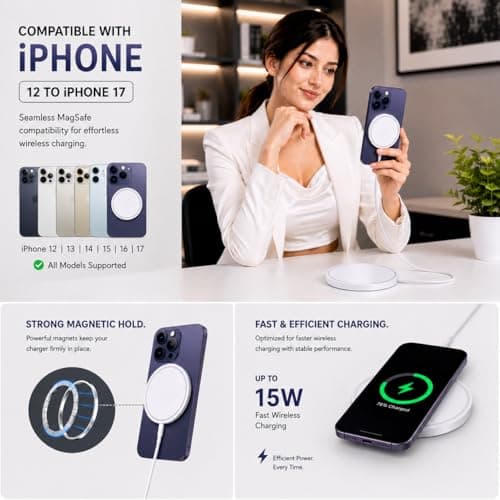 ZoTronico 15w Magnetic Foldable Wireless Charger for iPhone 17 to 12 Series | Compatible with ArPods 2/3/Pro | (15w-Magnetic-White) 4