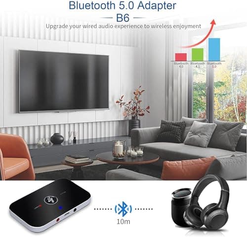 MICROWARE Bluetooth 5.0 Transmitter and Receiver, 2-in-1 Aux Wireless 3.5mm Adapter Wireless Audio Adapter for TV Audio Portable Wireless Receiver for Car/Home Stereo System 2