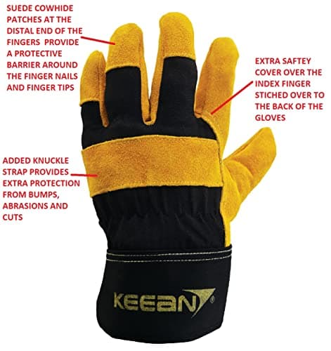 Keean Rigger Canadian Palm Split Leather Black/Yellow Glove Wear Cut and Tear Resistant Heavy Duty Industrial Cotton Comfort Fit For Machine Handling Movers Welding Works 2