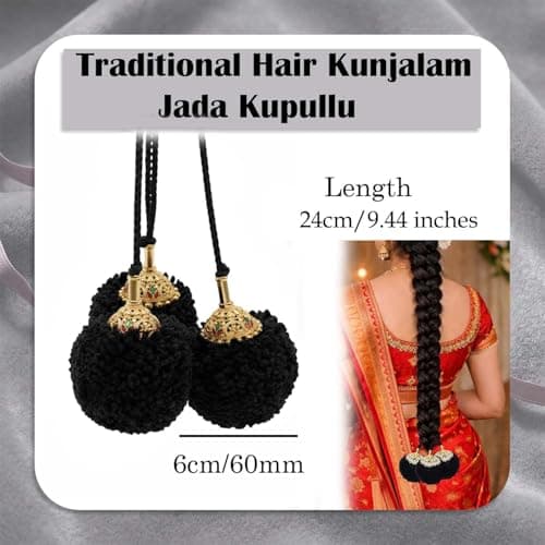 VAMA FASHIONS Traditional Savaram Kuchulu Wedding Jada Gantalu Bridal Black Hair Decoration Jadai Gondalu Bharatanatyam Kuchipudi Kunjalam Jada Kuppulu For Women 3
