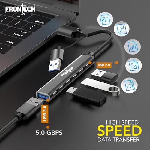 Frontech 7-in-1 Slim USB Hub Dock, 1×USB 3.0 High-Speed 5Gbps + 6× USB 2.0 Ports, Dual Input (USB + Type-C), Metal Matte Finish, Wide Compatibility for Laptop, PC, Mac, Android, Tablet, Camera etc 4