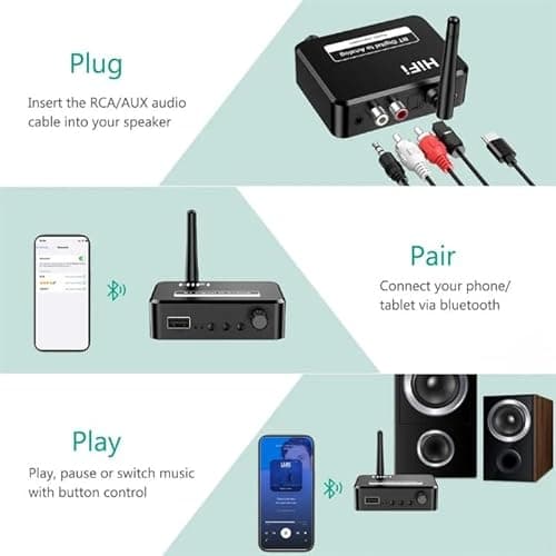 Microware Bluetooth Receiver for Home Stereo 3.5mm RCA AUX Bluetooth Adapter Music Receiver for Speakers Headset Car Stereo Support U Disk Low Noise 4