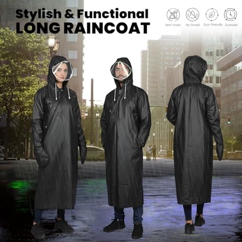 HACER Unisex Rain Poncho 410GSM with Adjustable Hood Full Sleeves Water Resistant Lightweight Outdoor Bike Raincoat for Men & Women Camping Hiking and Travelling (XL, Black) 3