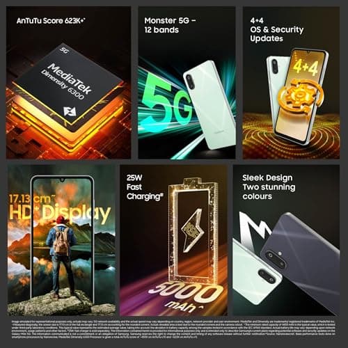 Samsung Galaxy M06 5G Mobile (Sage Green, 6GB RAM, 128GB Storage) | MediaTek Dimensity 6300 | AnTuTu 623K+ | 12 5G Bands | 25W Fast Charging | 4 Gen OS Upgrades | 50MP Camera | Without Charger 2