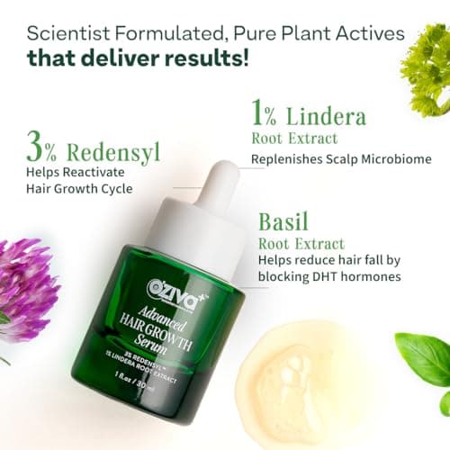 OZiva+ Advanced Hair Growth Serum with 3% Redensyl & 1% Lindera Root Extract | Balances Scalp Microbiome | Scientist Formulated with Pure Plant Actives | No side effects | 30ml (Pack 2) 4