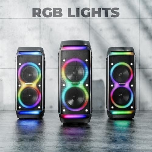Zebronics Trolley DJ Speaker, 200W, Upto 9 Hours Playback, Dual 25.4cm Full-Range Drivers, Karaoke, TWS, BT v5.0, USB, SD, mSD, AUX, RGB, Dual Wireless UHF Mic, 6 Band EQ Control (Party Fyre 102) 4