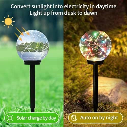 GIGAWATTS GW-906 Solar Globe Garden Light 20 LED IP65 Waterproof BIS Approved Outdoor Bubble Ball Lamp with 2V Panel & 600mAh Ni-MH Battery for Home Garden Backyards Pathways (Pack of 1, Multicolour) 2